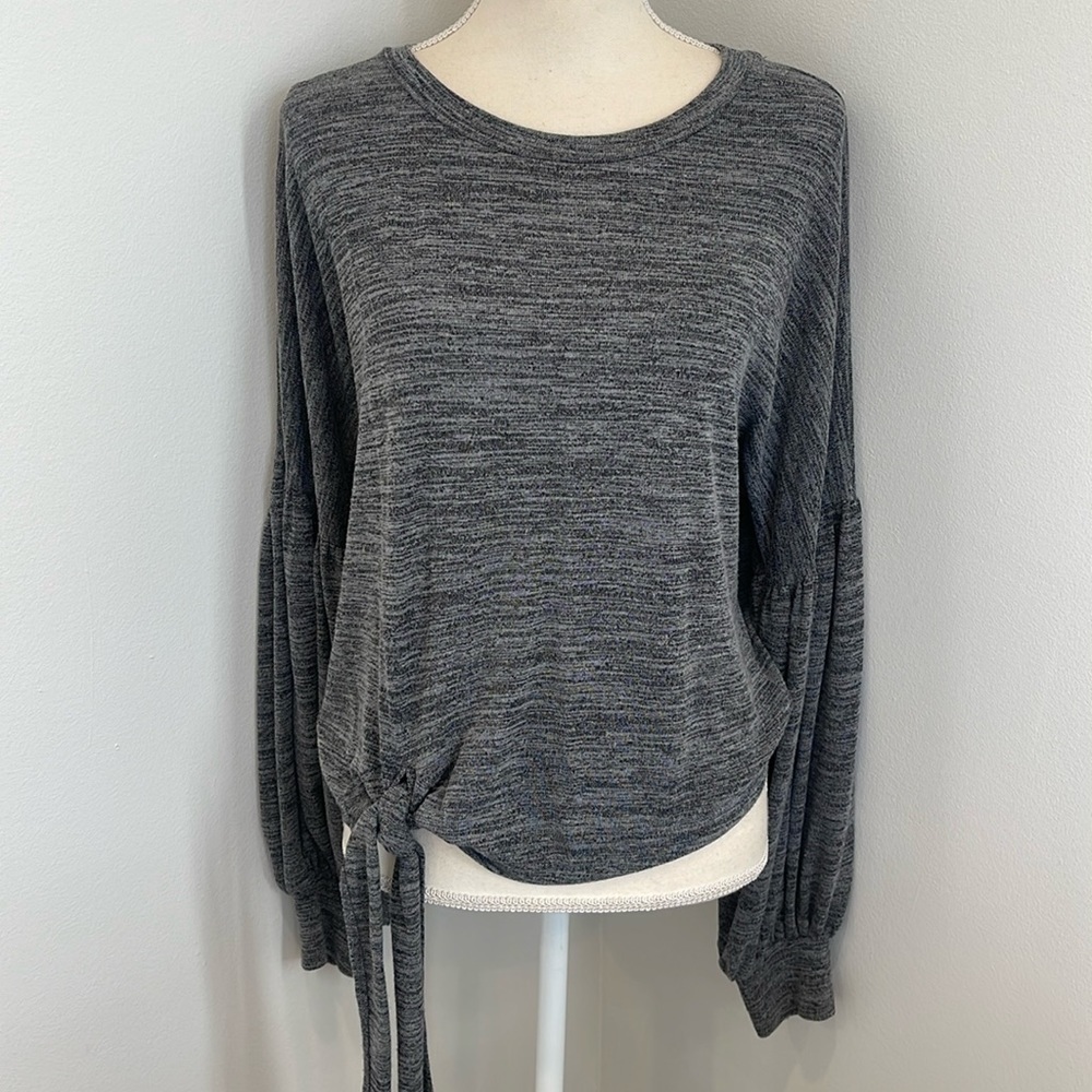 She + Sky jersey knot flowy faux tie knotted bell sleeve top